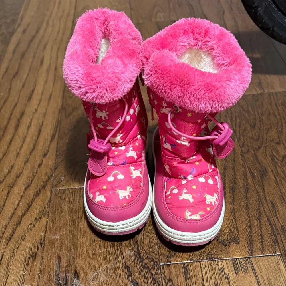 Pink Unicorn Winter Boots with Plush Cuff